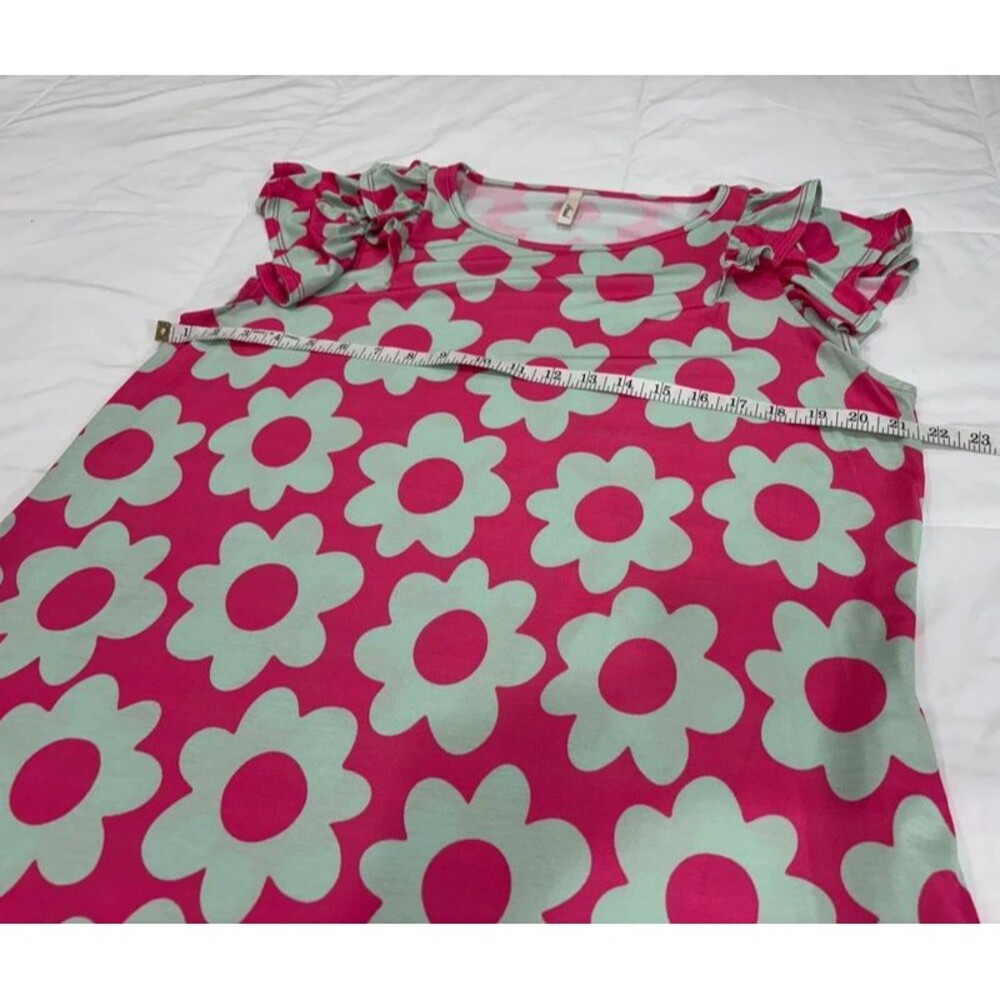 Ladies Medium Mint & Pink Floral Dress with Flutter Sleeves - Picture 7 of 8